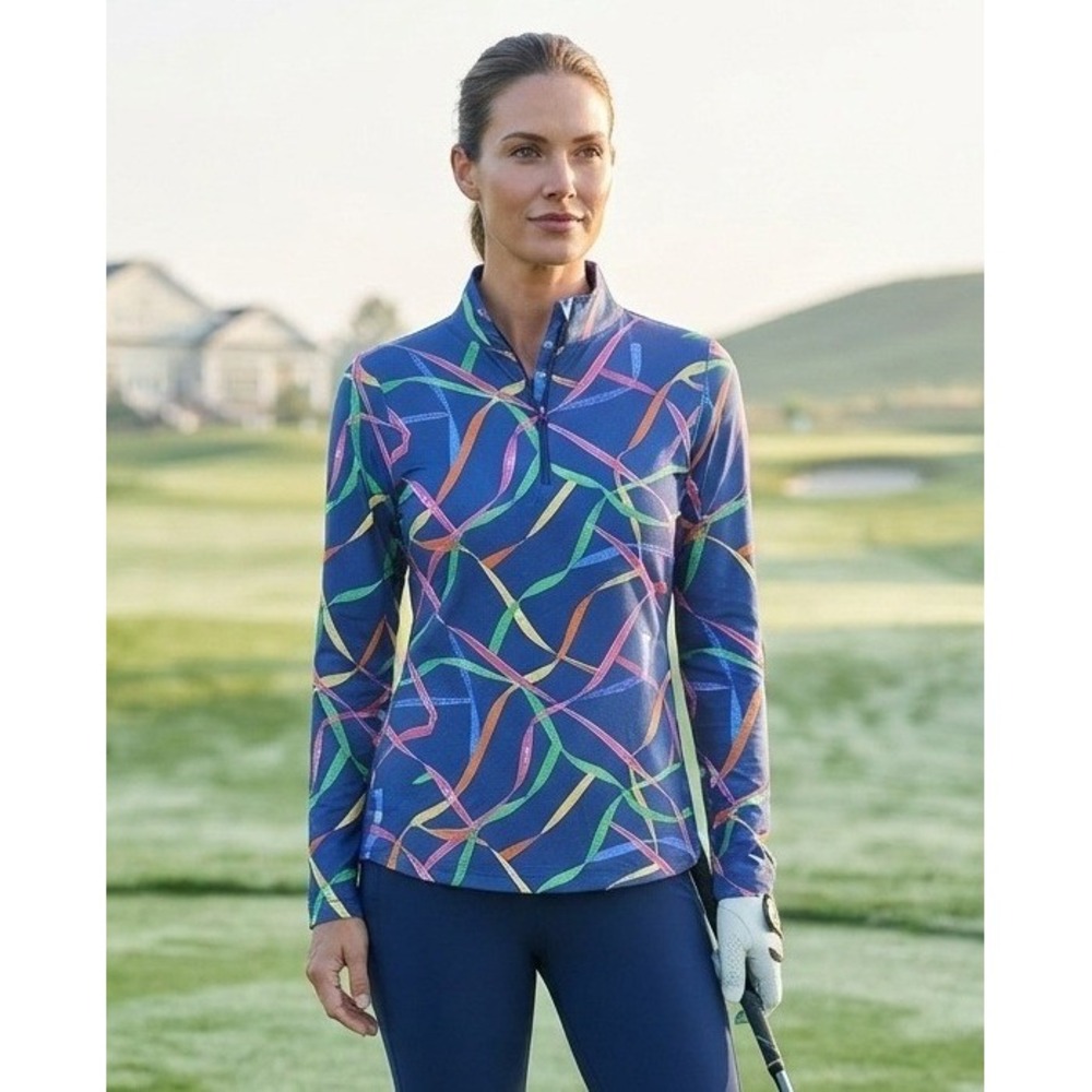 IBKUL Gifted Golf Shirt Women's S Navy Mesh Long Sleeve 1/4 Zip Pullover UPF 50+